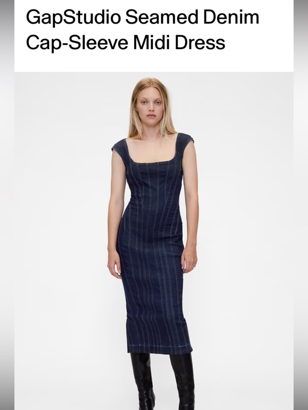 NWT GapStudio Seamed Denim Cap-Sleeve Midi Dress